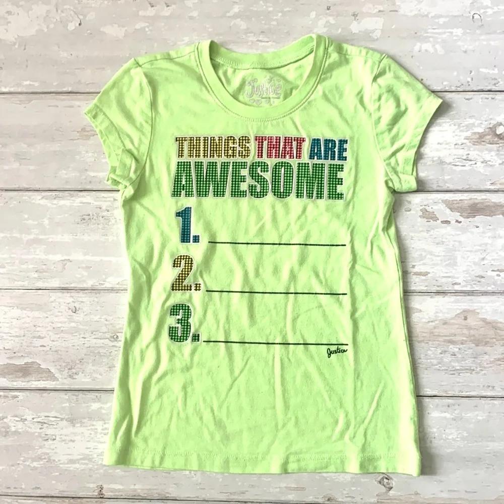 Justice Girls Size 7 Neon Green Shirt Short Sleeves Things That Are Awesome